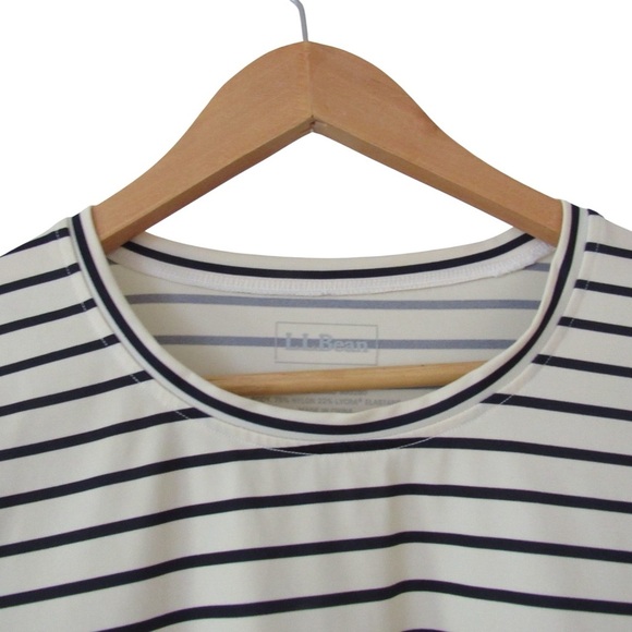 LL Bean UPF 50+ Sun Shirt Small Cream Black Striped Long Sleeve Sweat Wicking - Picture 3 of 7